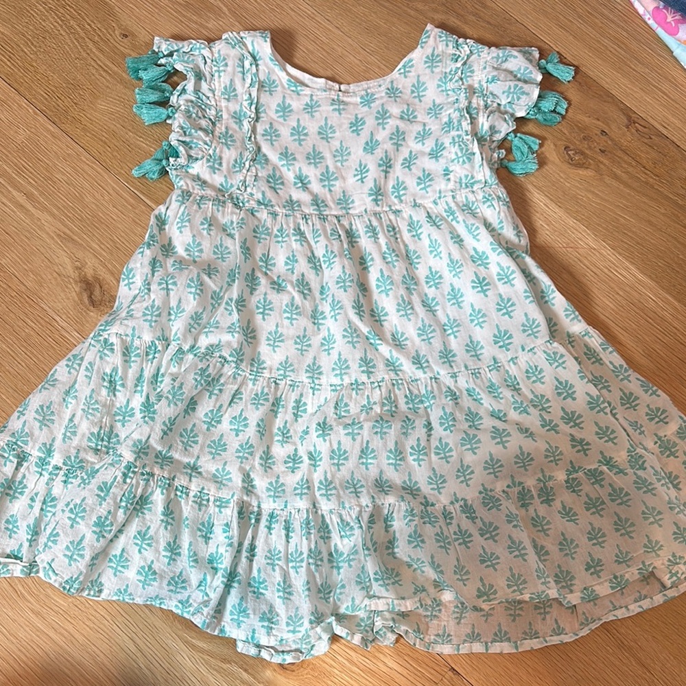 Leaf Print Dress with Tassel Sleeves